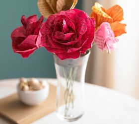 upcycling 5 new uses for old things in home decor, home decor, repurposing upcycling, 4 Old Book Pages I am almost positive you could do this with news papers also What a great idea to add some finesse and a splash of color to a room I really love how these roses turned out They are beautiful