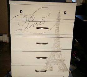 eiffel tower dresser, painted furniture, The final result after I lightly sanded the tower to soften the look with a fine sanding block I forgot to show when I had the Paris up on the projector but you get the gist I am very pleased how it turned out
