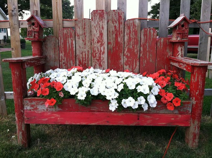 new life for old bench, flowers, gardening, repurposing upcycling