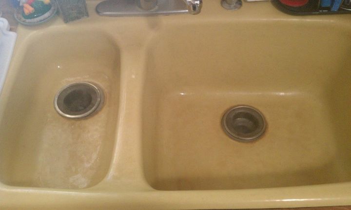 q old sink stains, cleaning tips, kitchen design, Embedded ground in stains