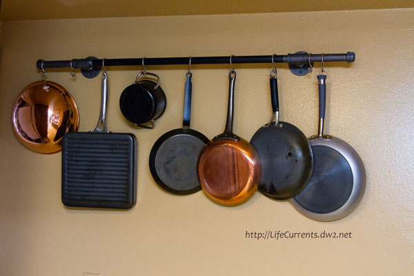 diy pot rack with pipes from home depot, cleaning tips, diy, kitchen design, repurposing upcycling, storage ideas, Help organize your kitchen using the vertical space on your walls