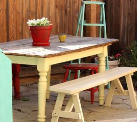 painting furniture home decor diy crafts humor, outdoor furniture, painted furniture, repurposing upcycling, Old Farm Table that was free to me gets a new look with reclaimed roadside found planks to top it off