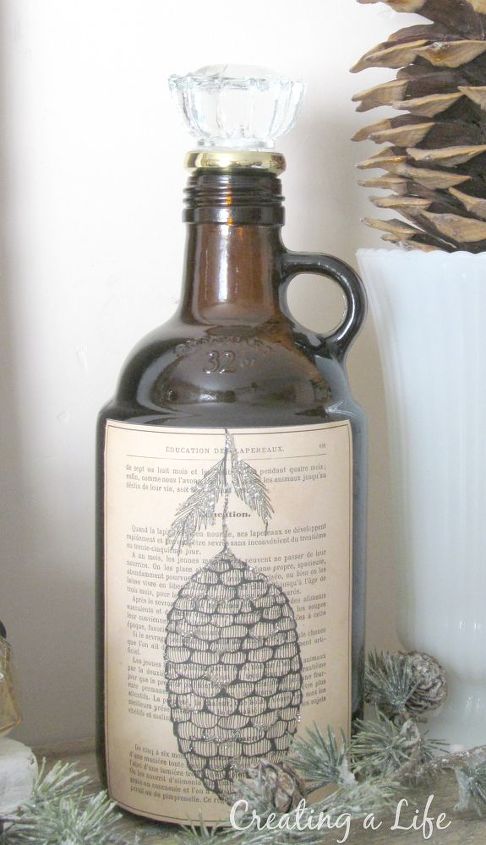 vintage inspired bottles, crafts, repurposing upcycling, seasonal holiday decor, I created a label for this brown jug using a note card The stopper is a glass door knob