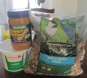 making peanut butter bird treats for my feathered friends, You will need Birdseed Peanut butter smooth or chunky stone ground cornmeal flour lard large spoons string or wire and microwavable bowl