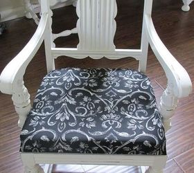 diy 1920 s vintage table chairs redo, home decor, living room ideas, painted furniture, AFTER Used new 2 foam new heavy duty whimsical almost painted look black white fabric to re upholster