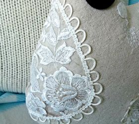 drop cloth owl pillow, crafts, Embellished it by handsewing some lace and buttonhole looping on