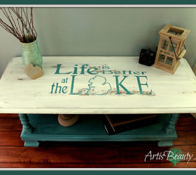 beach house beauty life is better at the lake coffee table makeover, painted furniture, My finished life is better at the lake Coffee Table springideas firstdayofspring beachhouse lakehouse