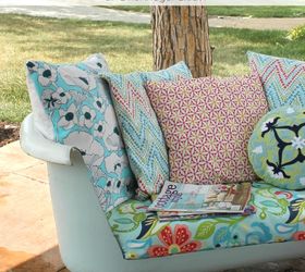 cast iron bathtub turned outdoor sofa, diy, outdoor furniture, painted furniture, repurposing upcycling, reupholster