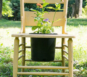 beaten up chairs and coffee table become flower seating area, flowers, gardening, repurposing upcycling