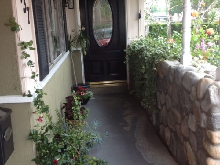 help with ugly concrete entry, concrete masonry, decks, I need advice on covering the chipped painted concrete that s not pricey