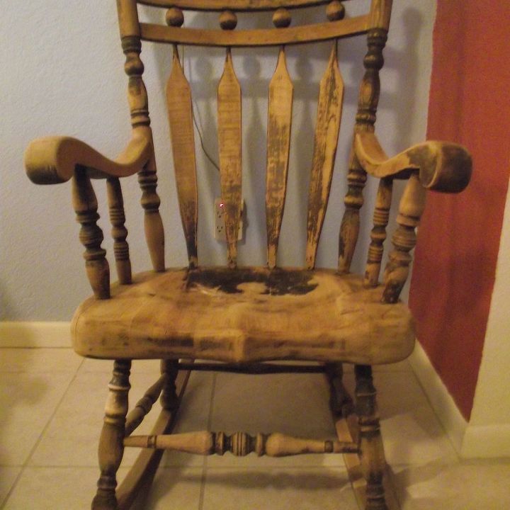 q old rocking chair, painted furniture, I did get the seat cleaned now I need to finish the trim