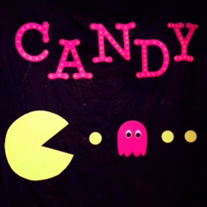 pac man and candy sign decor for 80 s themed party, crafts