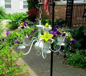 chandelier flower planter diy, flowers, gardening, repurposing upcycling