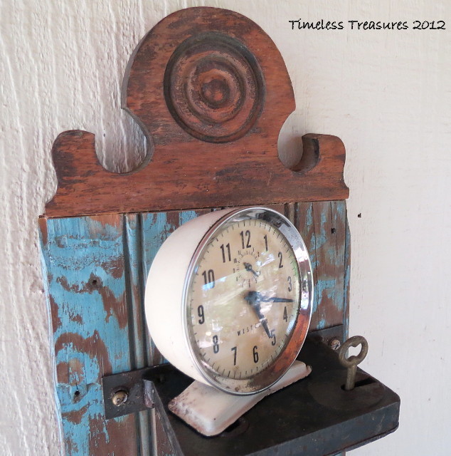 vintages door locks make clock display shelf, home decor, repurposing upcycling, Re purposed old door locks