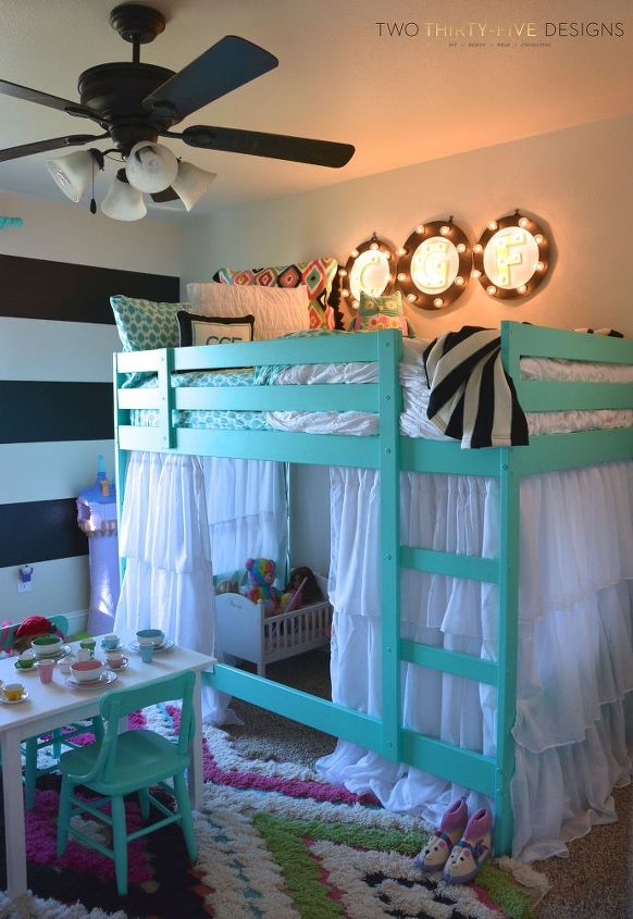 ikea bunk bed hack, bedroom ideas, painted furniture, reupholster