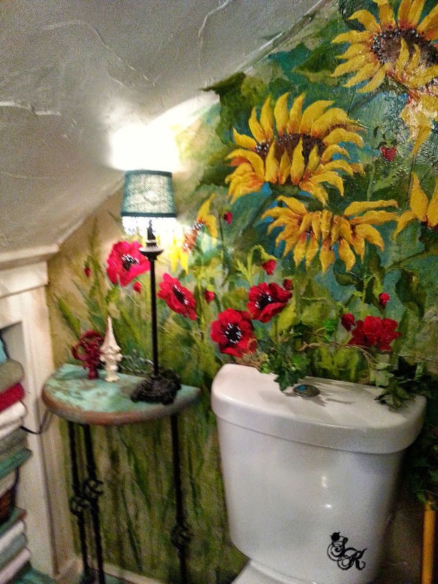 small bathroom redos painting mural floral, bathroom ideas, painting, wall decor