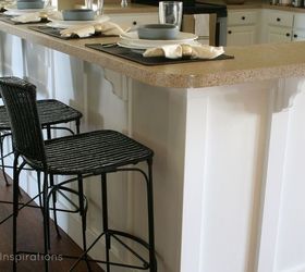 painted kitchen cabinets amp countertops, countertops, kitchen backsplash, kitchen cabinets, kitchen design, painting, Decorative moulding added to bar and cabinet ends