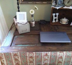 upcycling an old door to a desk, painted furniture, repurposing upcycling, Not much paint survived but what did has given this desk a nice chippy look There s that 2 card file