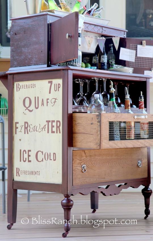 old dresser converted to beverage center, outdoor furniture, painted furniture, repurposing upcycling, After transformed to an outdoor beverage center