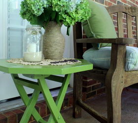 side table paint makeover, outdoor furniture, outdoor living, painted furniture, patio, newly painted side table on the basement patio