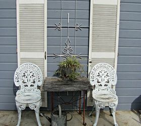decorating with shutters, curb appeal, doors, home decor, French cafe look at back of house