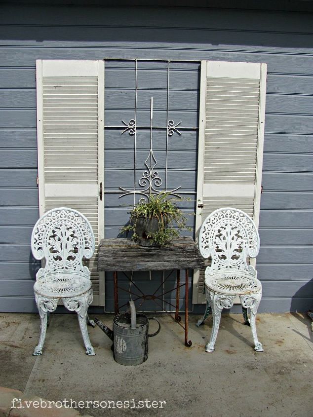 decorating with shutters, curb appeal, doors, home decor, French cafe look at back of house