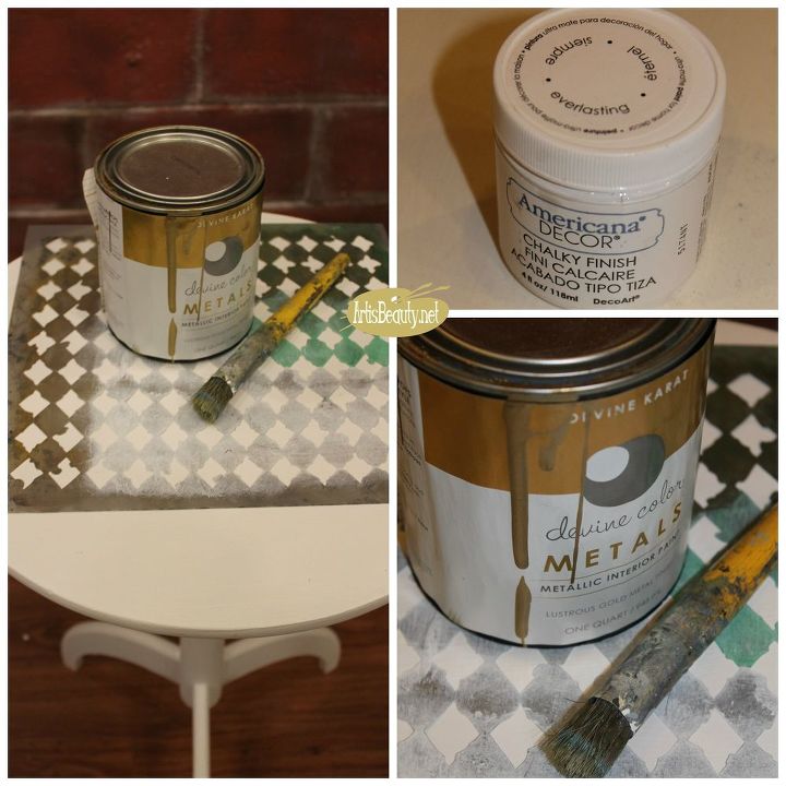 small round table shadesofwhite and gold makeover, painted furniture