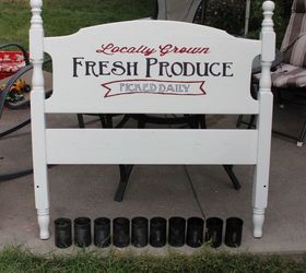 painted headboard sign with planters, container gardening, diy, gardening, outdoor furniture, repurposing upcycling
