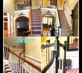 refinishing staircase banisters a complete makeover, home improvement, stairs, Before After