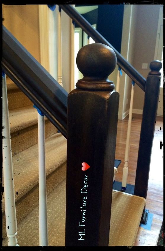 refinishing staircase banisters a complete makeover, home improvement, stairs, from natural Oak color to black bronze finish