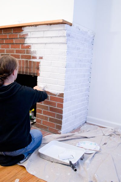 painting our red brick fireplace white, diy, fireplaces mantels, living room ideas, painting