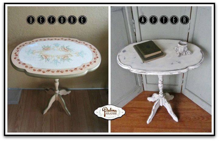 tilt top table gets antique finish in white, chalk paint, painted furniture, repurposing upcycling, shabby chic