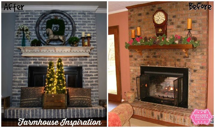 painted brick fireplace farmhouse inspiration, chalk paint, fireplaces mantels, painted furniture