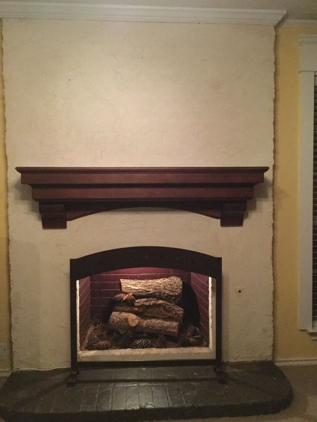 just installed new mantel, fireplaces mantels, View with fire screen mockup that does not have screen The fire screen will be matte black