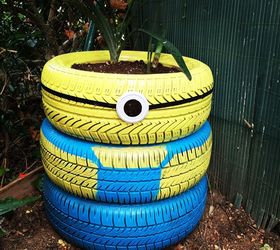 how to reuse old tyres making a minion planter, container gardening, gardening, outdoor living, repurposing upcycling