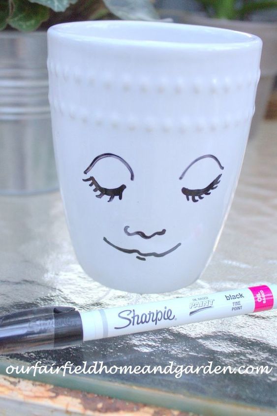 mug pots, container gardening, crafts, gardening, Draw right on the mug with oil based Sharpie