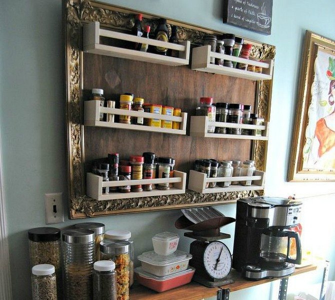 s 23 awesome things you didn t know you could do with old picture frames, crafts, repurposing upcycling, Store spices on the wall