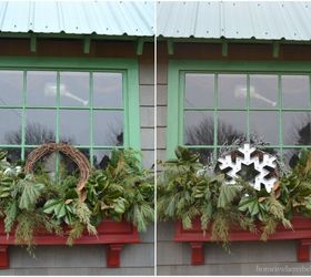 winter window dressing, container gardening, gardening, seasonal holiday decor