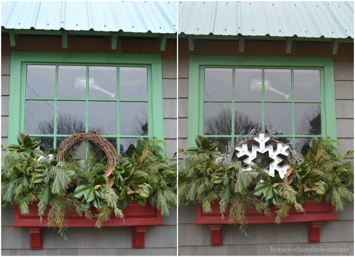 winter window dressing, container gardening, gardening, seasonal holiday decor