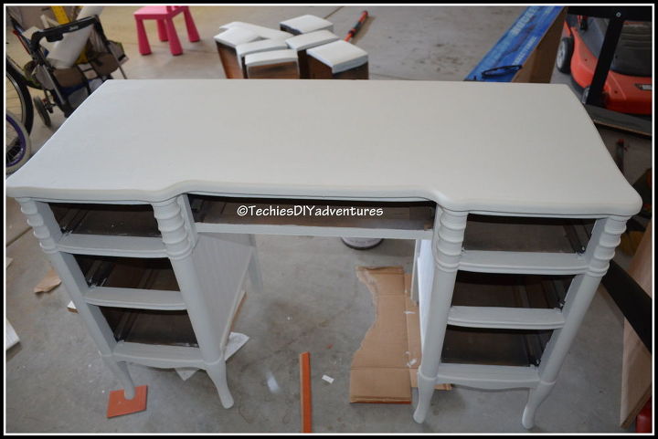dark and dull to bright and beautiful desk pottery barn inspired, painted furniture