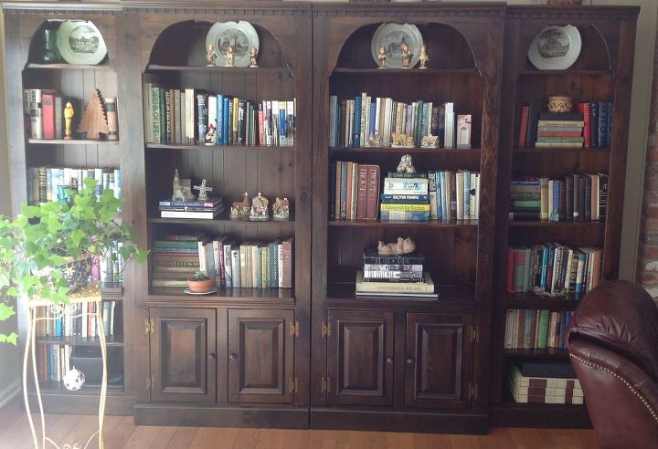 bookcase makeover with chalk paint, chalk paint, painted furniture, rustic furniture, BEFORE DARK AND DRAB BOOKCASE
