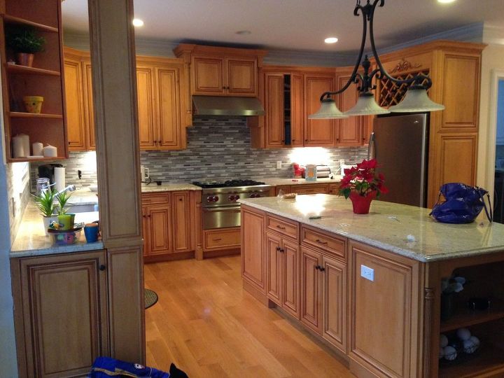 victoria s kitchen cabinet painting transformation, kitchen cabinets, kitchen design, kitchen island, painting, BEFORE ALL WOOD OMEGA CABINETRY