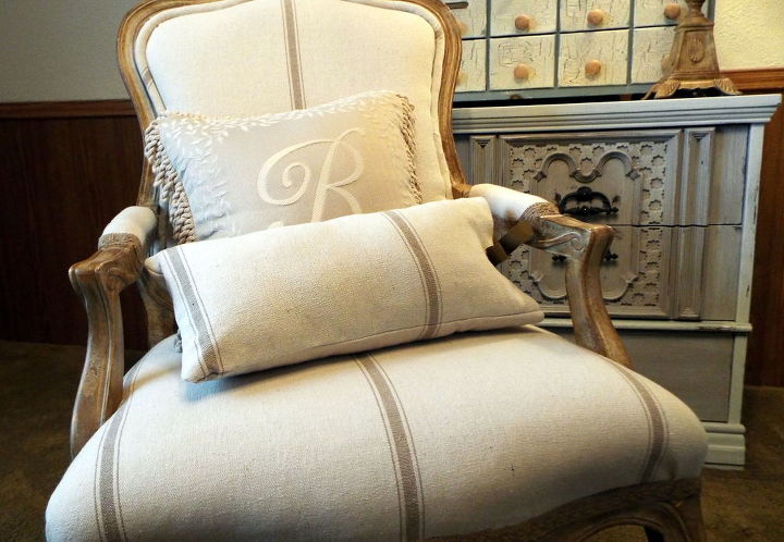 a beautiful new french covering for the chair, painted furniture, reupholster, After