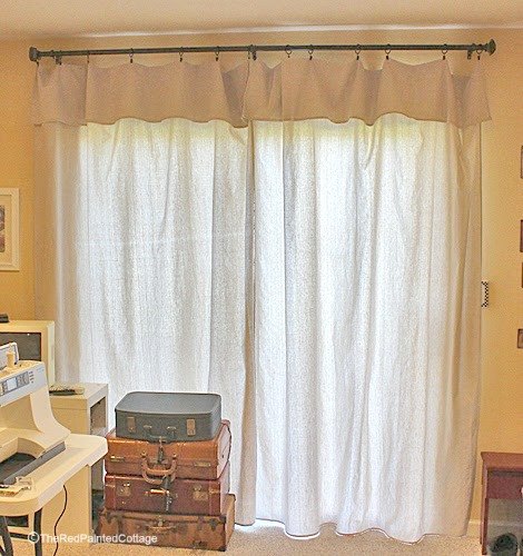 no sew drop cloth drapes with a faux valance can t get any easier, window treatments, windows
