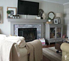polished farmhouse family room, home decor, painting, rustic furniture