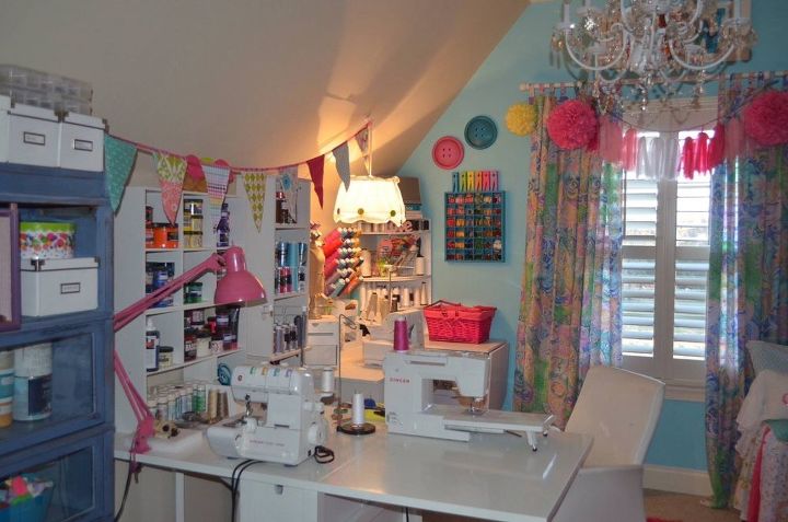 craftroom office is finally done big reveal, craft rooms, home office, Handmade colorful banners for color pop