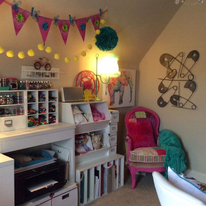 craftroom office is finally done big reveal, craft rooms, home office, My mother s fav old chair reupholstered