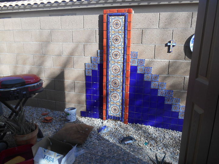 diy hand painted talavera tile accent wall, Repeating design on both sides