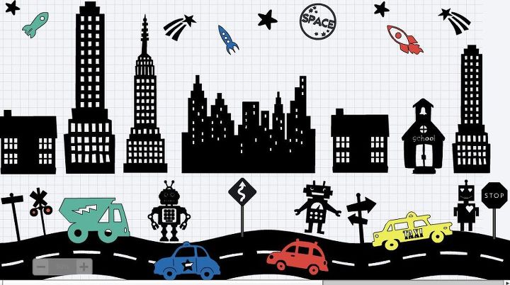 diy chalkboard robot town wall decals project, bedroom ideas, chalkboard paint, wall decor