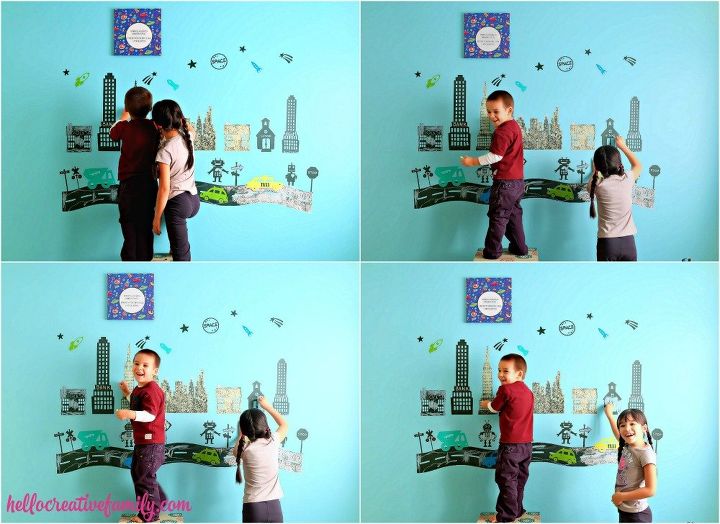 diy chalkboard robot town wall decals project, bedroom ideas, chalkboard paint, wall decor